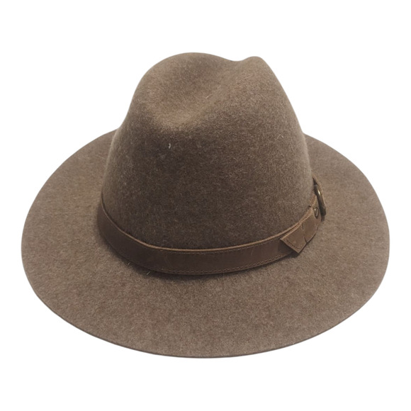 FRYE Felt Fedora Hat Tumbleweed Tan‎ Wool Tall Crown Leather Band Western Size M - Picture 1 of 7